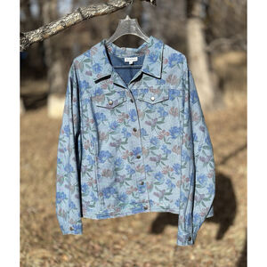 North Style Denim Jean Jacket Cottage Core Womens 3X Blue Floral Snap Button
